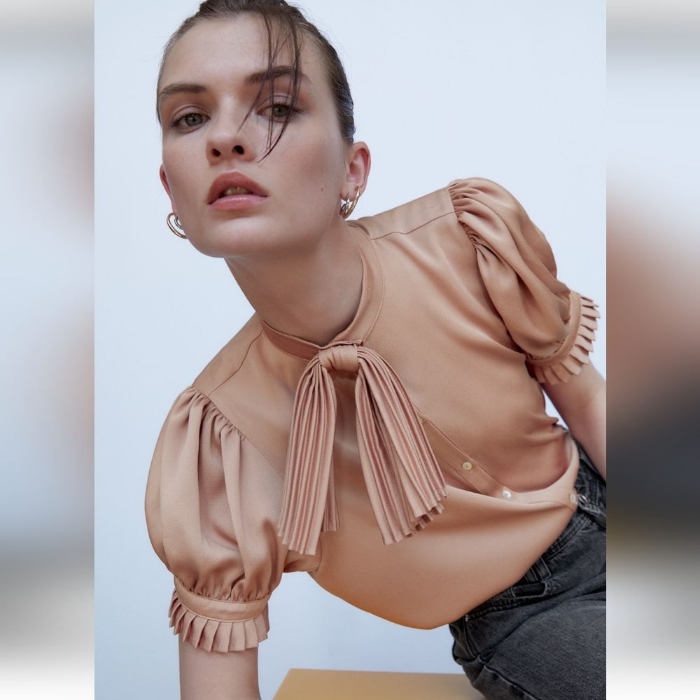 Zara pleated tie blouse